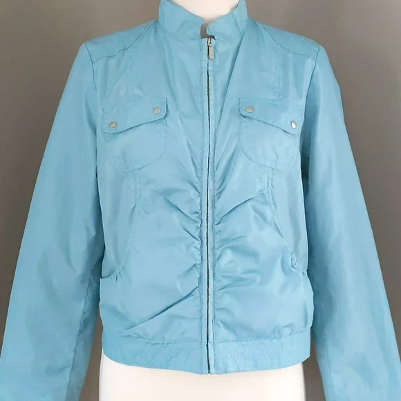 Forever 21 Blue Zip up Nylon Jacket with Mesh Lining Sz L Juniors - Picture 3 of 8